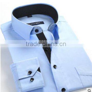 Black dot printed placket blue men's shirt uniform China golden supplier OEM fashionable boy shirt for daily life