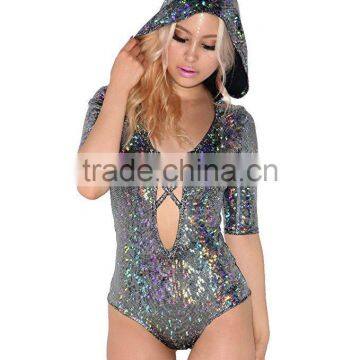 B40290A Trendy sexy one piece swimsuits shiny club clothes