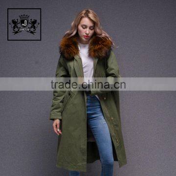 2017 Women Long Sleeve Winter Real Raccoon Fur Collar Real Rabbit Fur Lined Parka With Embroidery photo-5