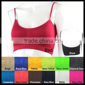 Women's New Seamless Red Color Spandex Removable Padding Cropped Sports Bra Cami Top