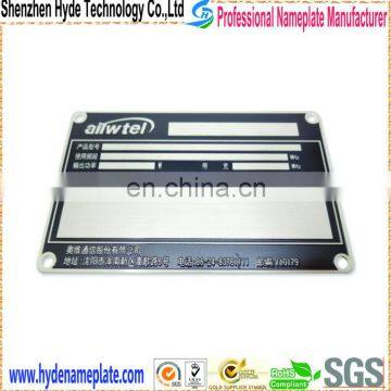 High performance stainless steel metal generator nameplate