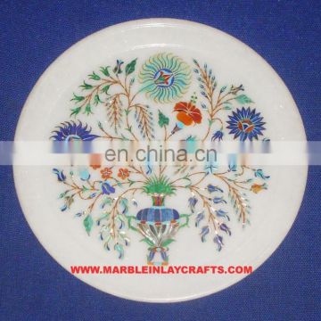 Beautiful Indian Marble Inlay Plate, Marble Inlay Round Plate, Decorative marble Plate