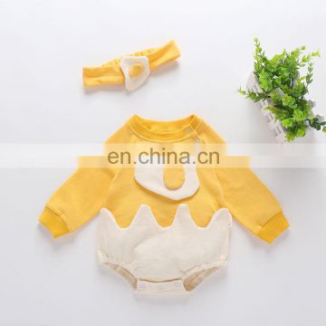 Egg style pattern long sleeve cute romper Jumpsuit with headband 2pcs beautiful Girls lovely romper wholesale price