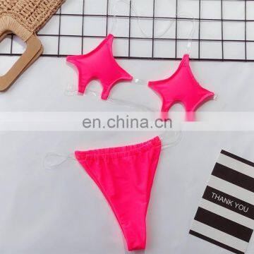 Sexy Brazilian Bikini Pentagram Shaped Transparent Stretch Band Micro Mini Thong Neon Green Swimsuit Bathing Suit Two Piece photo-6