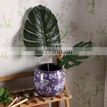 European modern custom fancy flower pattern ceramic pots cheap large purple garden pots for home balcony decor