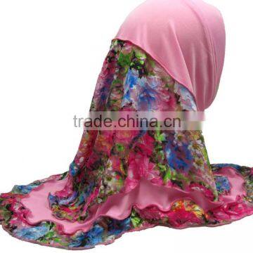 AG006 Newest 2015 fashion two layer kid hijab small girls hijabs