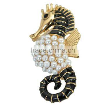 Fashion enamel seahorse pearl brooch,cheap wholesale brooch jewelry