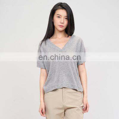 Women Spring and Summer Relax-fit Cashmere Short Sleeves Pullover Sweater