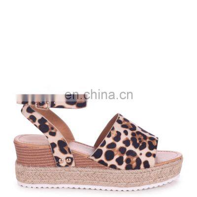 Women beautiful leopard print design ankle strap wedge heel platform sandals shoes(sandalias mujer)