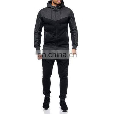 Men's hooded sweater suit spring and autumn color matching leisure sports fitness training suit cardigan sweater