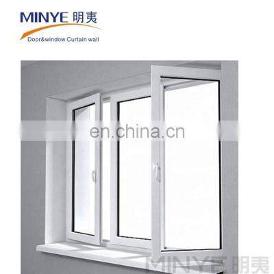 hot insulation and soundproof casement window and pvc upvc vinyl profile windows with double tempered glass