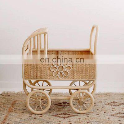 New Arrival Children's Rattan Stroller on Wheels TROLLEY for doll Daisy Rattan dolls Pram Wholesale Supplier