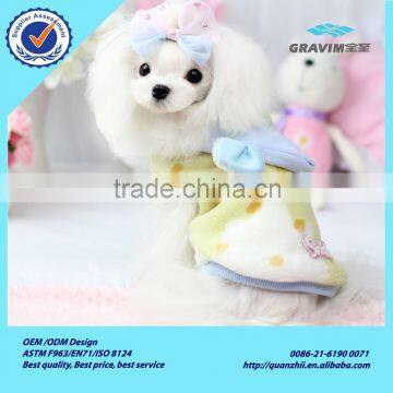 Wholesale cute pet teddy small dog pink blue and yellow clothes with ear