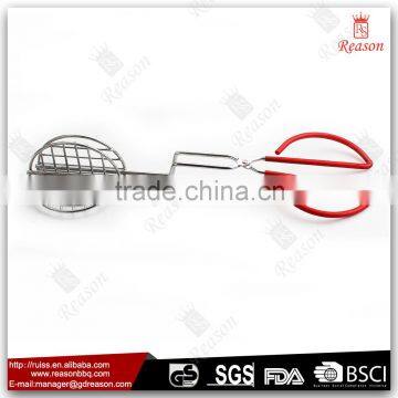 Round skimmer wire steel bbq grill tongs with TPR soaking handle