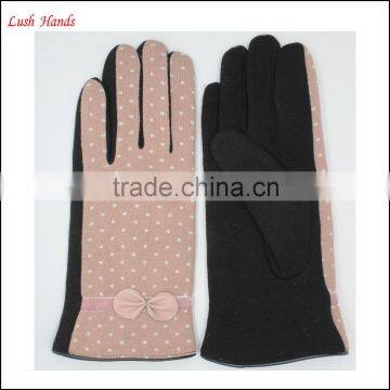 Ladies Dotty Micro Velvet Gloves With Bow for Wholesale photo-5