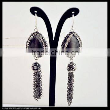 LFD-060E Wholesale Pave Rhinestone Crystal Drop Agate Earring, Tassel Chains Dangle Earrings Jewelry Finding