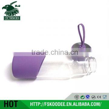 2016 New Products Borosilicate Heat Resistant Glass Water Drinking Bottle with Purple Sleeve