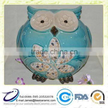 Blue Glazed Ceramic Owl lawn ornaments