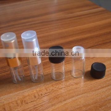 5/8 dram small glass amber vial with black screw cap & plastic orifice reducer