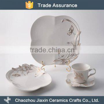 European style white ceramic gold decal luxury embossed dinner sets