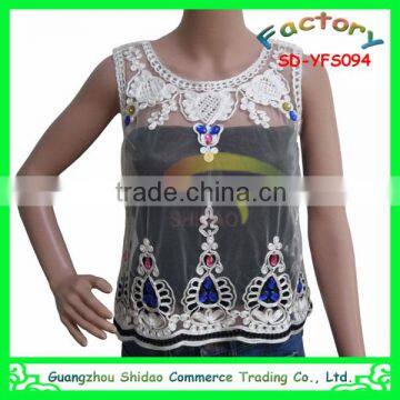 elegant latest design sleeveless lace tops