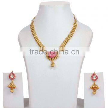 Indian Traiditional Bollywood Style Gold Tone Polish With Color Stone Necklace For Women