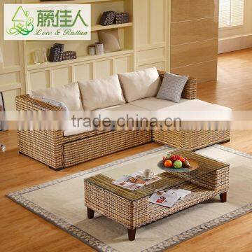 Trendy Natural Rattan Corner Sofa Bed with Storage