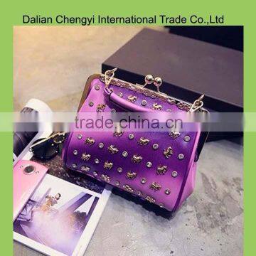 Ladies Gradient color retro PU sling bags with studded rivet