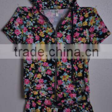 New Arrival Europe Style Floral Print Short Sleeve Casual Suit With Hat