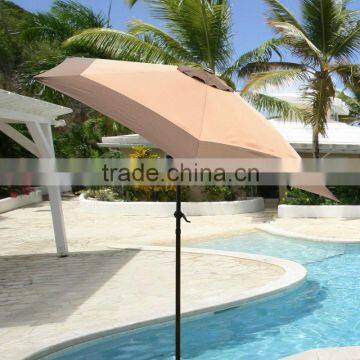 hand cracking tilted Metal patio umbrella