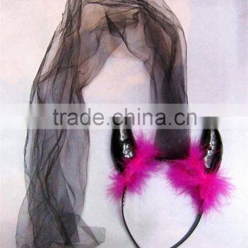 Shiny black devil horns headband with veil hen party head bopper