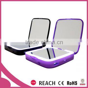 Best selling square slim power bank with lights/ cosmetic mirror with power bank/ lighting mobile power bank