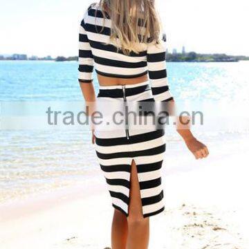 Charleston Midi Pencil Skirt Featuring Striking Wide Black & White Horizontal Stripes Charleston Midi Skirt photo-2