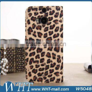 For HTC M8 Case, Flip Leopard Skin Leather Case for HTC One 2 M8