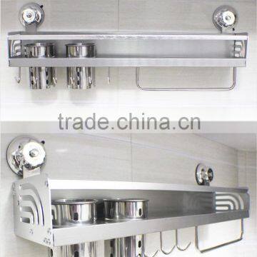 2016 No Drilling No Screw Easy Installation Stainless Steel Wall Mounted Kitchen Storage Rack With Strong Vacuum Suction Hook