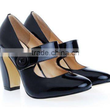 Newest arrival black real leather rough heel used shoes for sale women low heel dress shoes