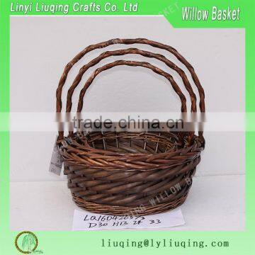 set of 3 round wicker storage basket with handle