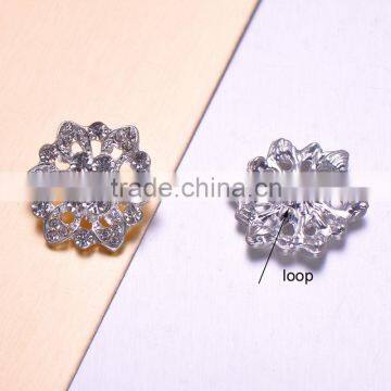 (M0301) 20mm rhinestone metal button with loop,silver plating