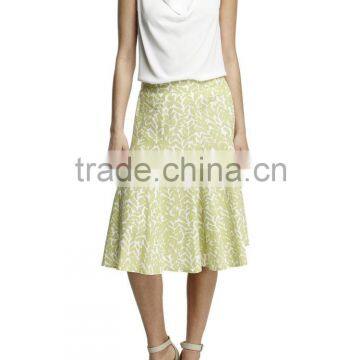 2015 Latest Women Fashion Linen Leaf Print Midi Skirt photo-2
