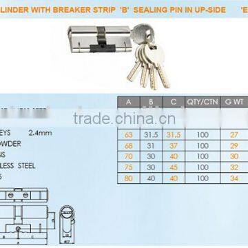 EURO PROFILE BRASS CYLINDER WITH BREAKER STRIP 'B' SEALING PINS IN UP-SIDE