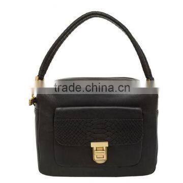 MD6021 Black mini genuine leahter handbag / braided real leather shoulder bag