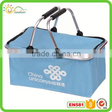 The supply of quality portable 600d oxford aluminum frame folding shopping handle picnic basket