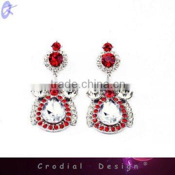 2014 Beautiful High Quality Red Rhinestone Pendant Earrings Trendy Fashion Jewelry Earrings For Bridal