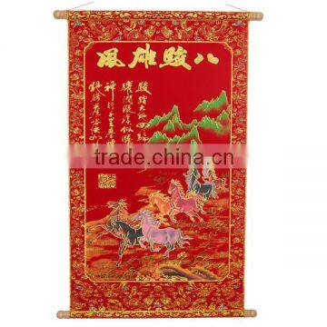 Chinese New Year Couplet Scroll Eight Horses With Shimmer Luminous Velvet Animal photo-3