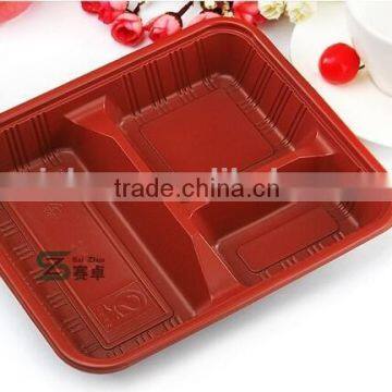 3 compartment rectangle red black korean lunch box