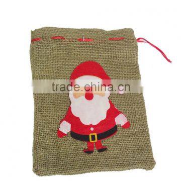 folk art Eco-friendly burlap Santa pattern drawstring food bag