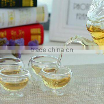 Bamboo Shaped Heat- Resisting Borosilicate Glass Teapot With Leaf Lid+ 4 Double Wall Tea Cups photo-5