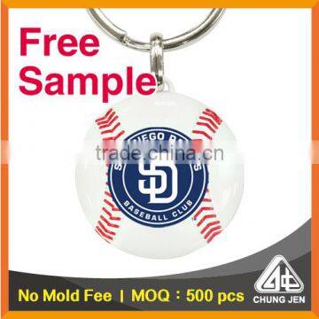 Free Sample_metal souvenir soccer baseball printed sports keychain