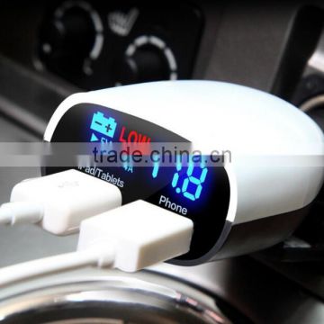 Hot selling LED dual usb car charge / LED display screen phone charge / usb car charger