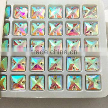 fancy super shine 10x10mm square shaped sew on stone with double hole for wedding dress